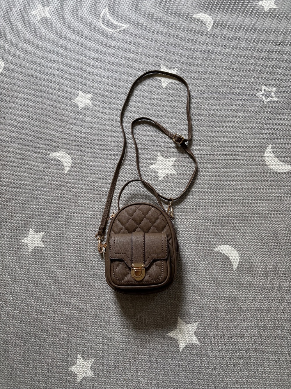 Quilted Mini Crossbody Bag in Dark Brown with Gold Hardware